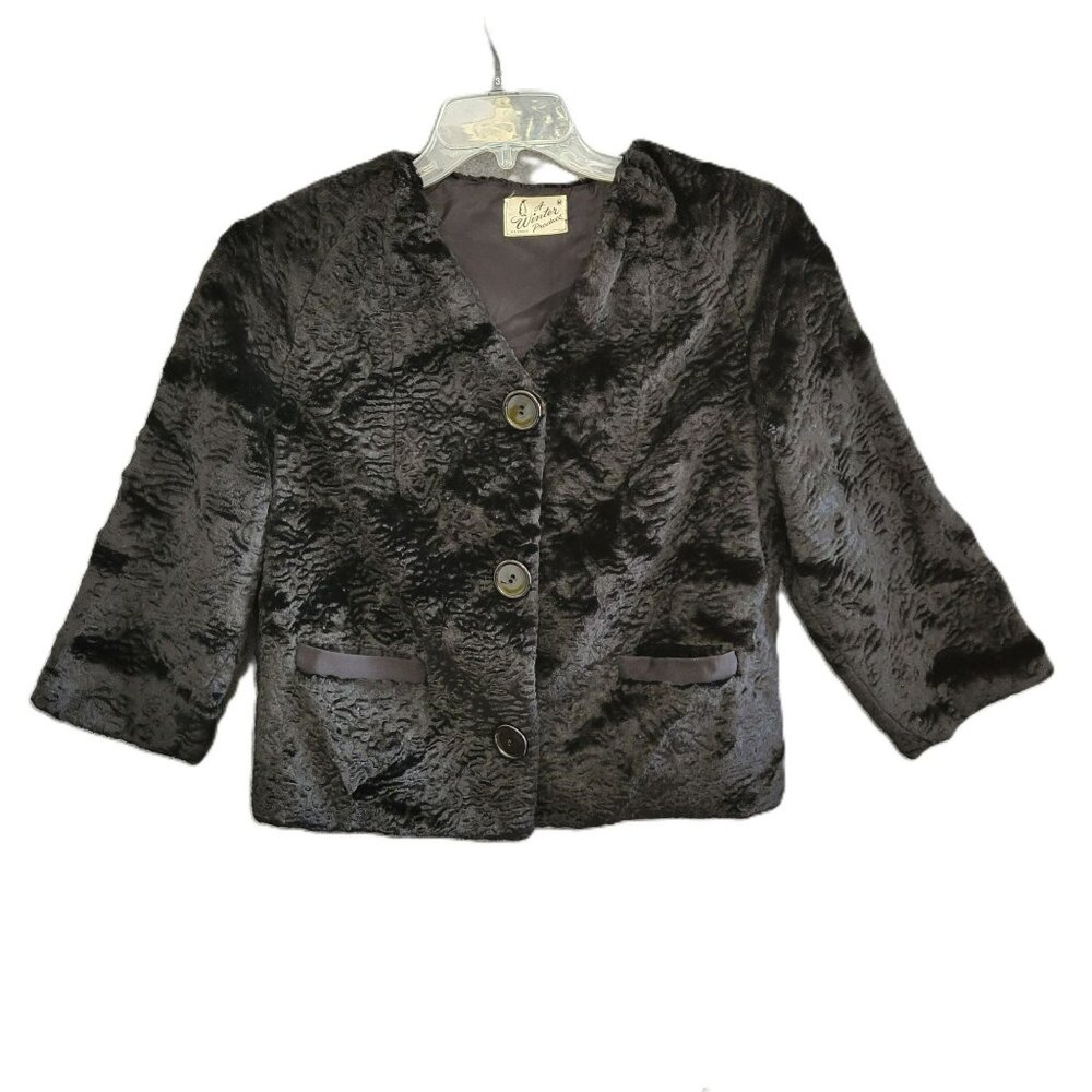 Vintage Women's Black Faux Persian Lamb Cropped Jacket A Winter Product MCM